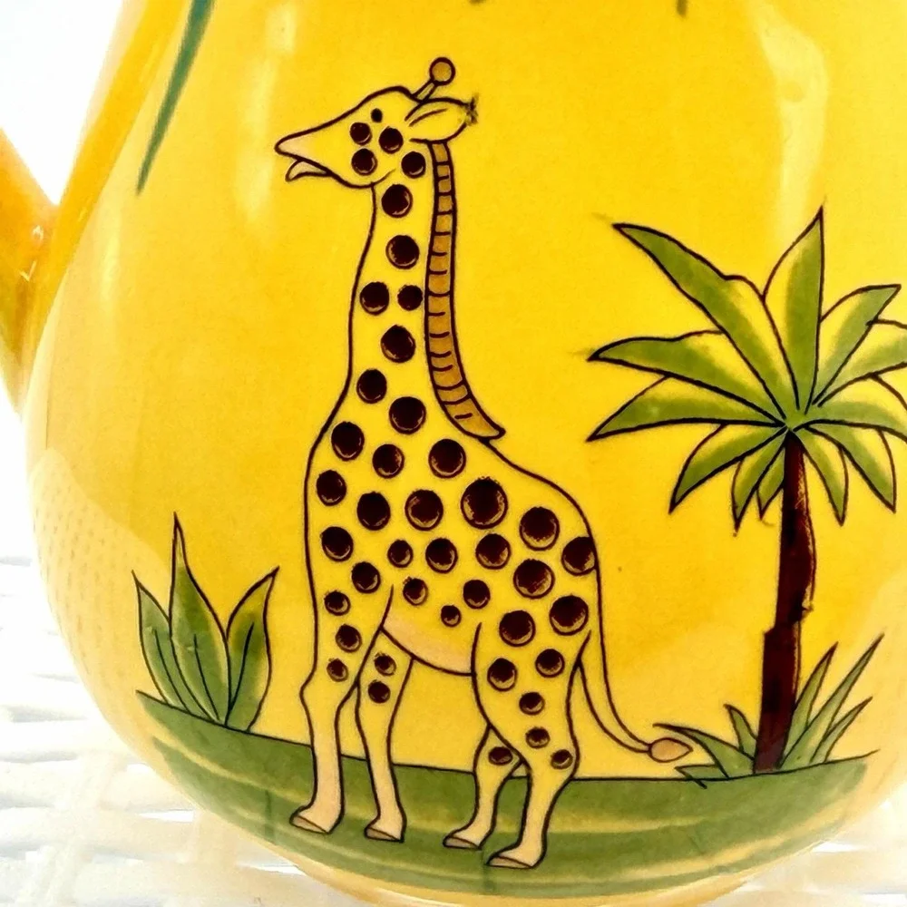 Vintage Pottery Barn Safari Creamer & Sugar Bowl Set Yellow Animals Jungle